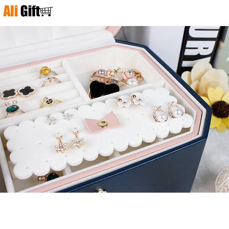 Шкатулка для ювелирных изделий бокс с кольцом ожерельем ногтями двухслойная