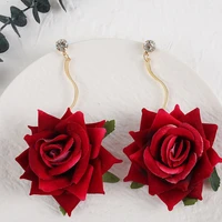 bohemian trend long handmade fabric floral earrings fashion creative exaggerated geometric pendant womens banquet jewelry