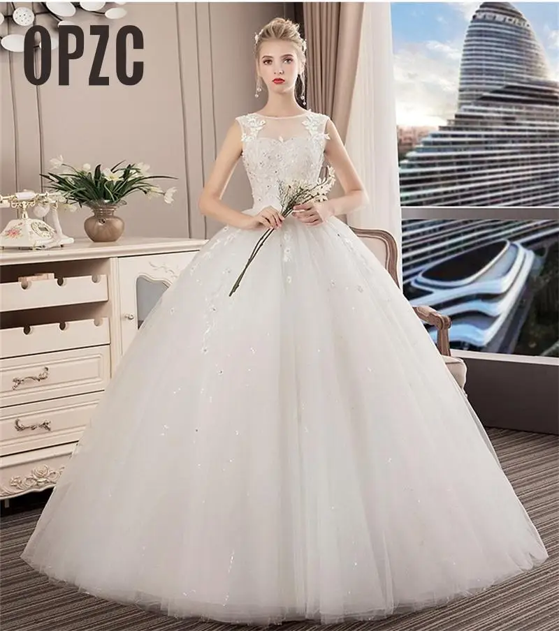 Vestidos De Noivas 2020 Wedding Dress White Delicate Flowers Embroidered Lace Appliques Sequins Ball Gown Plus Size Bridal Gowns