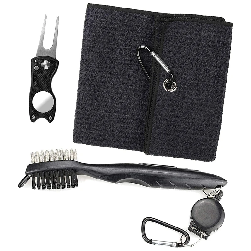 

Golf Set with Golf Towels, Foldable Tools with Ball Marker, Retractable Extension Cord Golf Club Brush for Groove Clean