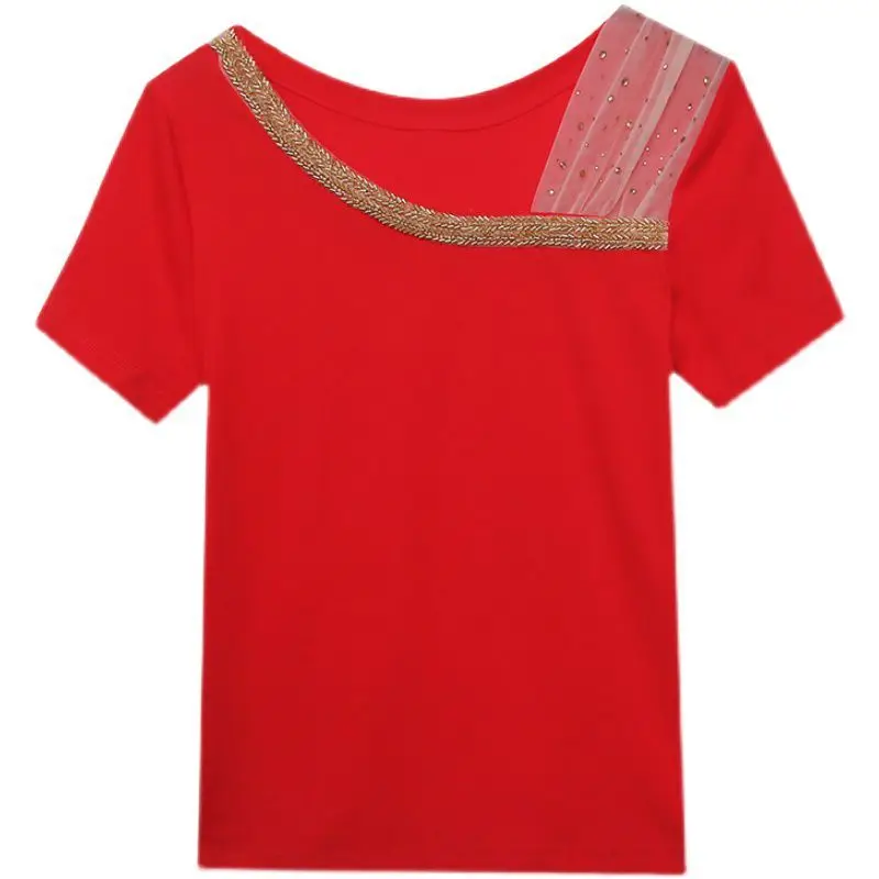 

Cotton blouse short sleeve T-shirt loose bottomed shirt 2021 summer dress new style foreign style off the shoulder