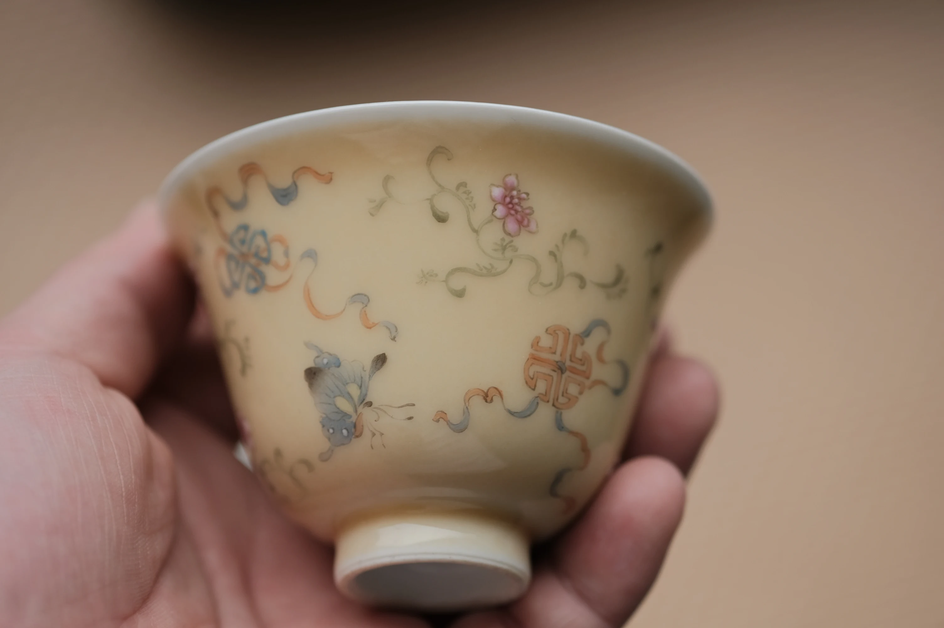 Tueen-juego de t&eacute; de jingdezhen con ramas plegables, tatuaje de mariposa, bobinado manual, restauraci&oacute;n de caminos antiguos de tres cuencos-2