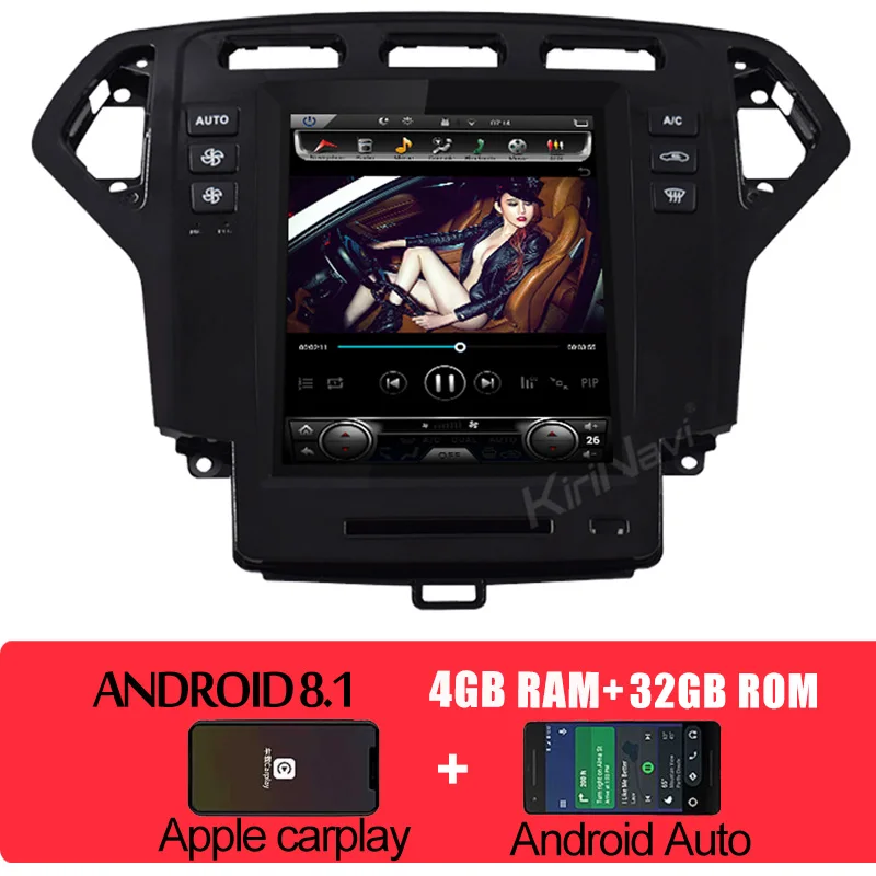 android car radio KiriNavi вертикальный экран Tesla стиль Android 8,1 10," Автомобильный dvd-плеер для Ford Mondeo Автомобильный Радио Gps навигация 2007-2010 4G wifi - Цвет: android car radio