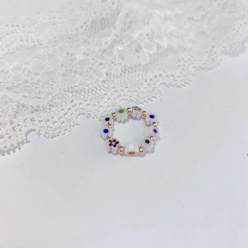 

New Handmade Acrylic Flower Rings Cute Romantic Colorful Resin Beaded Adjustable Rings for Women Fashion Jewelry Gift 8987
