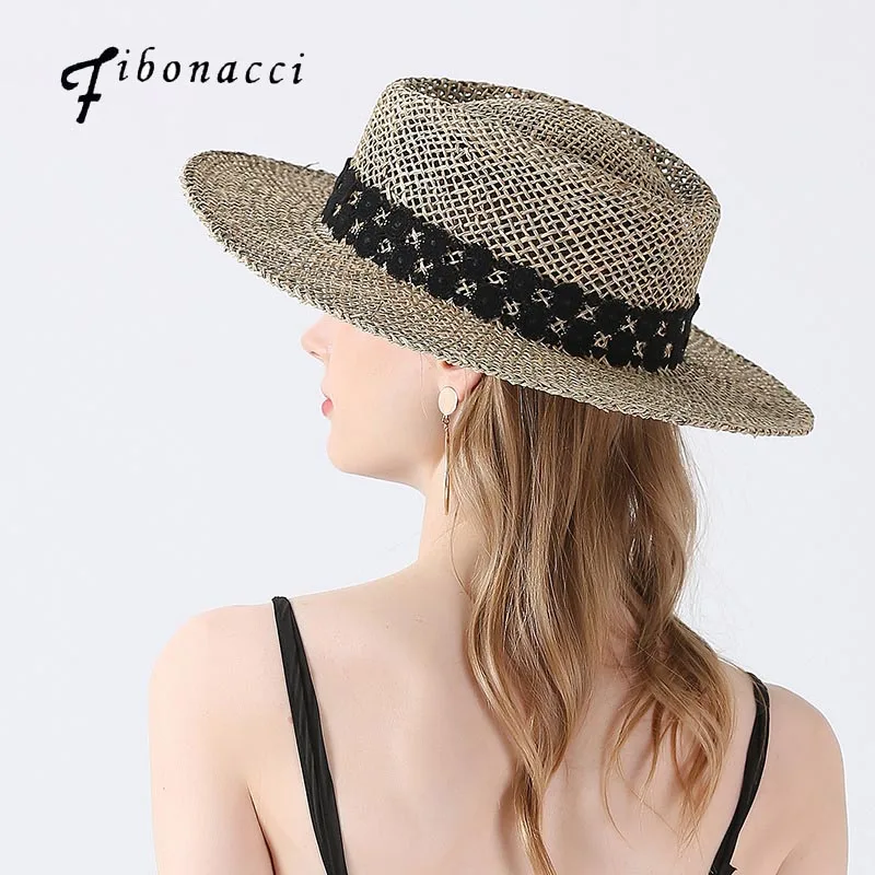 

Fibonacci Hats For Women Seagrass Boater Hat Casual Sun Beach Hat Cap Wide Brim Summer Straw Hat Kentucky Derby Travel