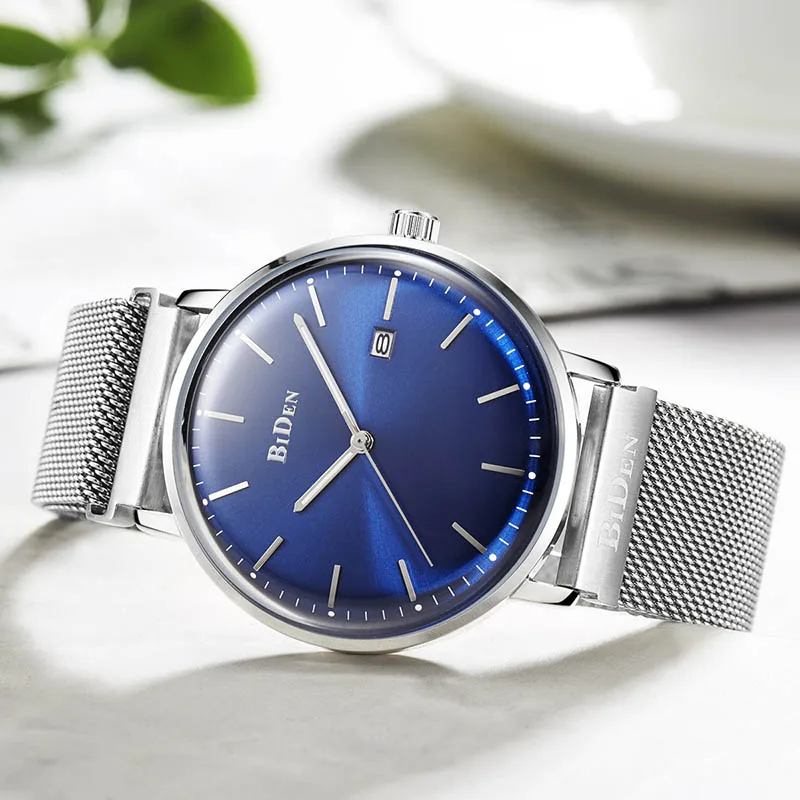 Часы мужские кварцевые светящиеся стальные деловые с сетчатым ремешком|wristwatch