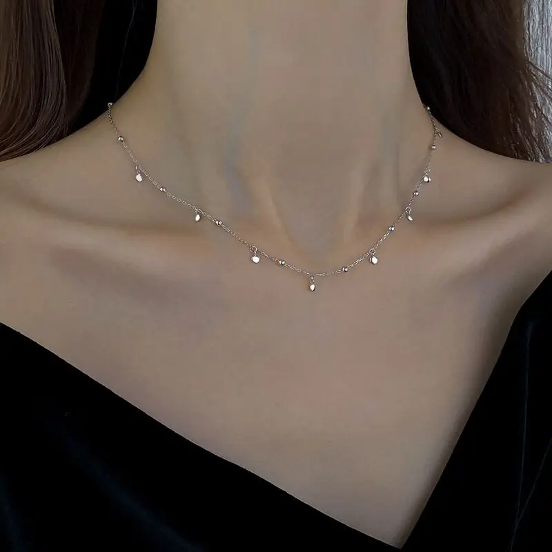 

Real 925 Sterling Silver Geometric Round Choker Necklace for Fashion Women Minimalist Fine Jewelry Cute Accessories Gift