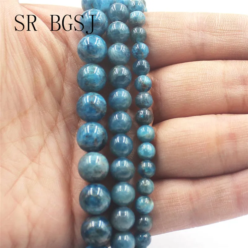 Free Shipping 6-12mm Blue Apatite Gems Natural Round Stone Beads For Jewelry Making DIY Strand 15&quot | Украшения и аксессуары