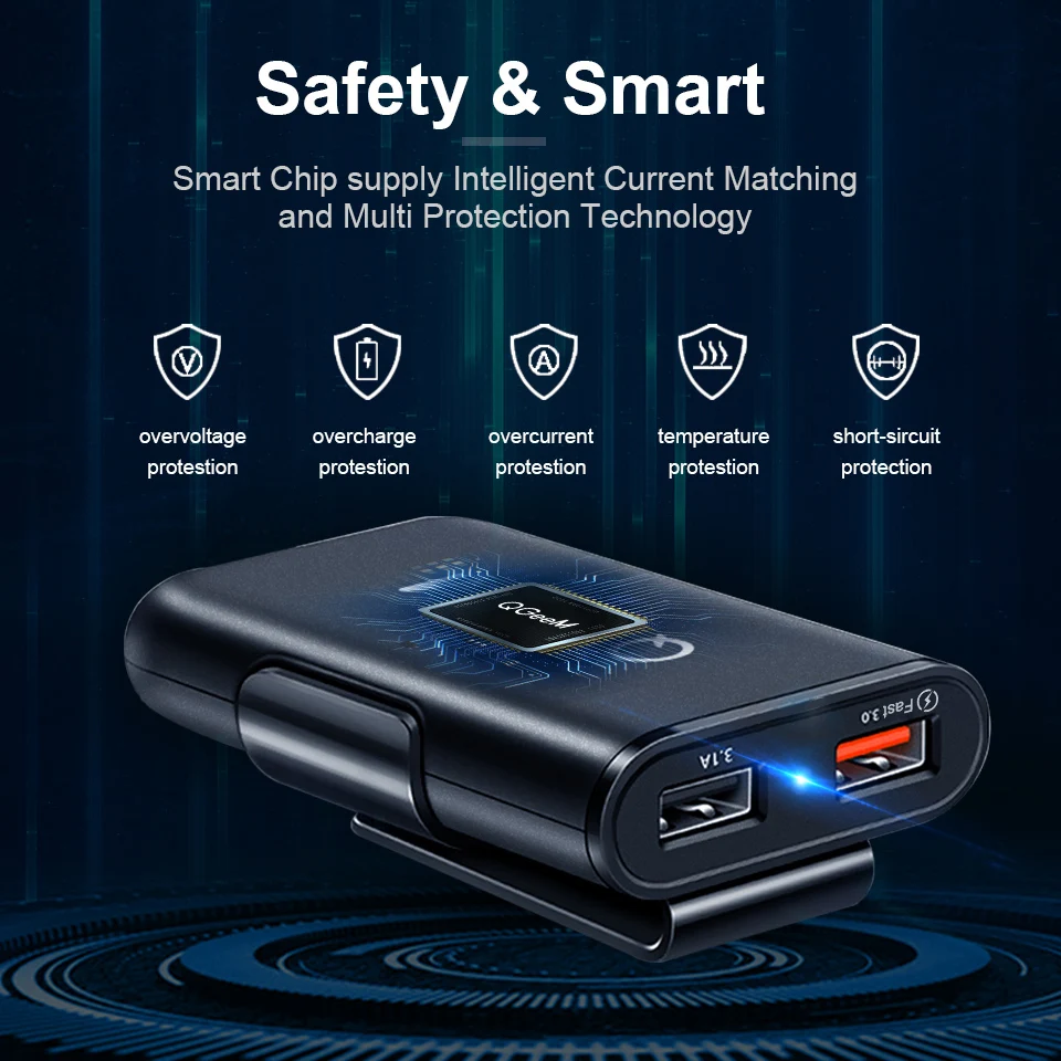 QGEEM 4 USB QC 3 0 Автомобильное зарядное устройство Быстрая зарядка быстрое переднее