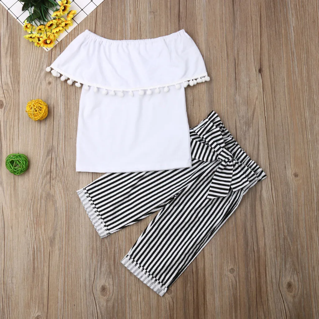 2019 г. Новая стильная одежда для детей и малышей девочек с открытыми плечами