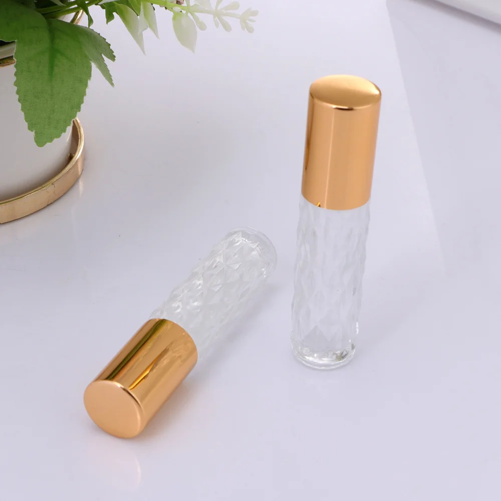

10pcs Glass Perfume Bottle Essential Oil Bottles Roller Bottles Makeup Sub Containers for Home Travel 5ml Sloping Grain