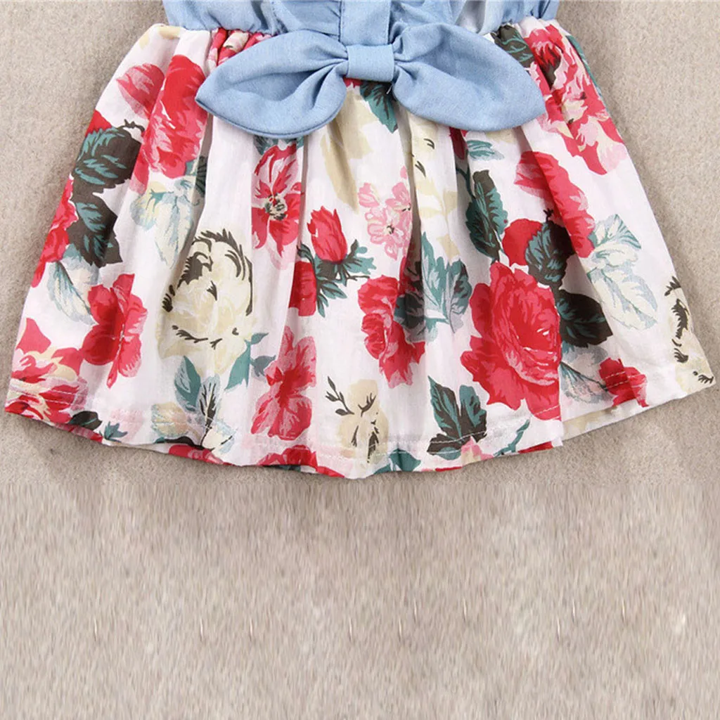 

Dress 2021 Toddler Kids Baby Girls Denim Bowknot Print Sleeveless Princess Party Dresses
