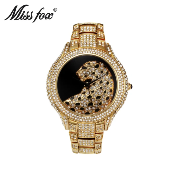 leopard gold 1 Miss Fox Женские часы лучший бренд Роскошные леопардовые женские часы женские блестящие алмазные серебряные часы женские часы из нержавеющей стали - Цвет: leopard gold 1