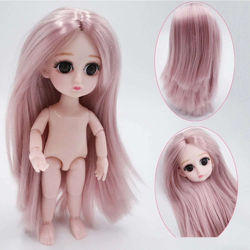 

BJD Doll 17cm 13 Movable Jointe Dolls 3D Eyes Bjd Plastic Doll for Girls Toys Long Wig Female Nude Body Fashion Christmas Gift