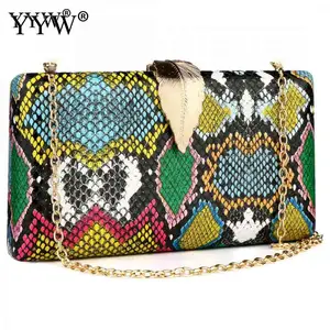 Женская вечерняя вечерние-клатч, женские клатчи с плечевым ремнем, кошелек, модный Змеиный узор, многоцветный 2019