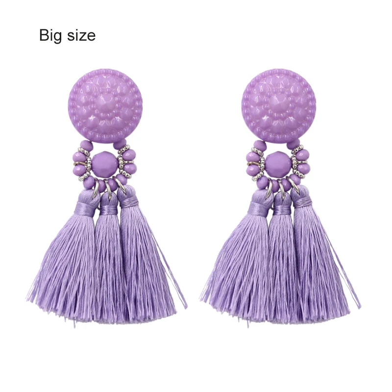 Big-pale Purple Богемные маленькие серьги с кисточками для женщин, зеленые Разноцветные серьги с бусинами и бахромой, летние серьги, Букле д 'ореиль пенданте, новинка - Окраска металла: Big-pale Purple