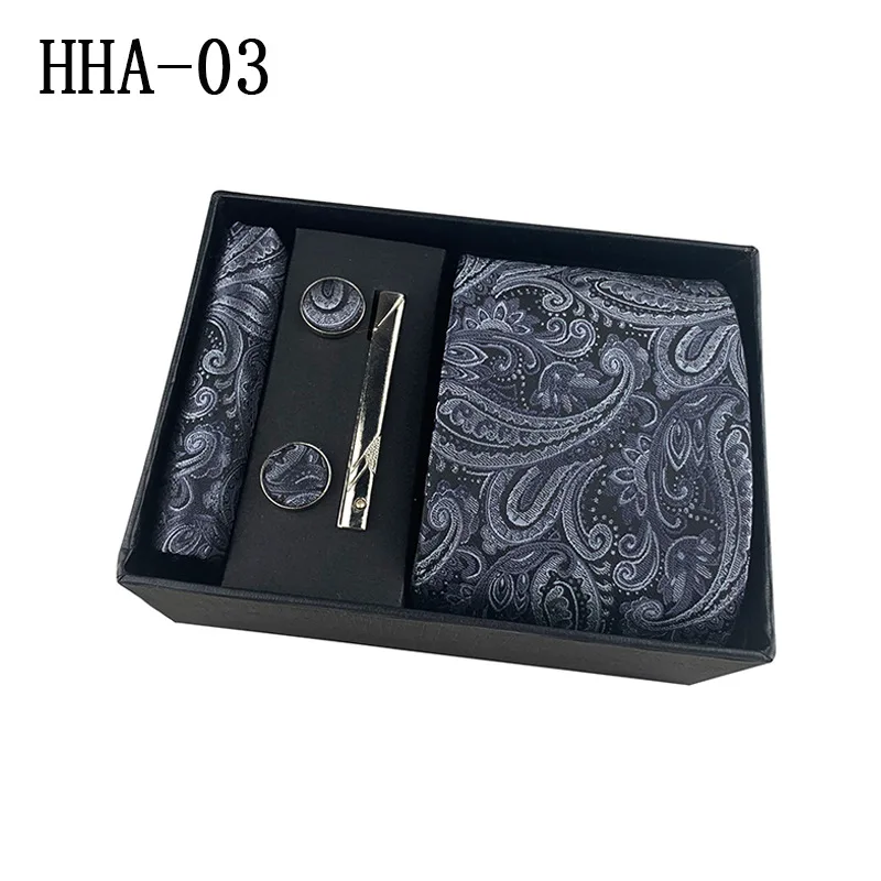 Luxury Paisley Cufflinks Handkerchief Tie Clip Necktie Set with Gift Box for Men Holiday Wedding Graduation Best Man | Аксессуары для