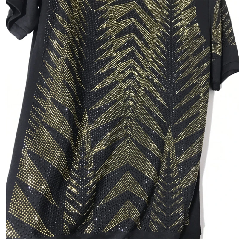 

2021 Spring Summer New Buy Men And Women Personality Hot Drilling T-Shirt Fashion Brand Casual Slim Short Sleeves