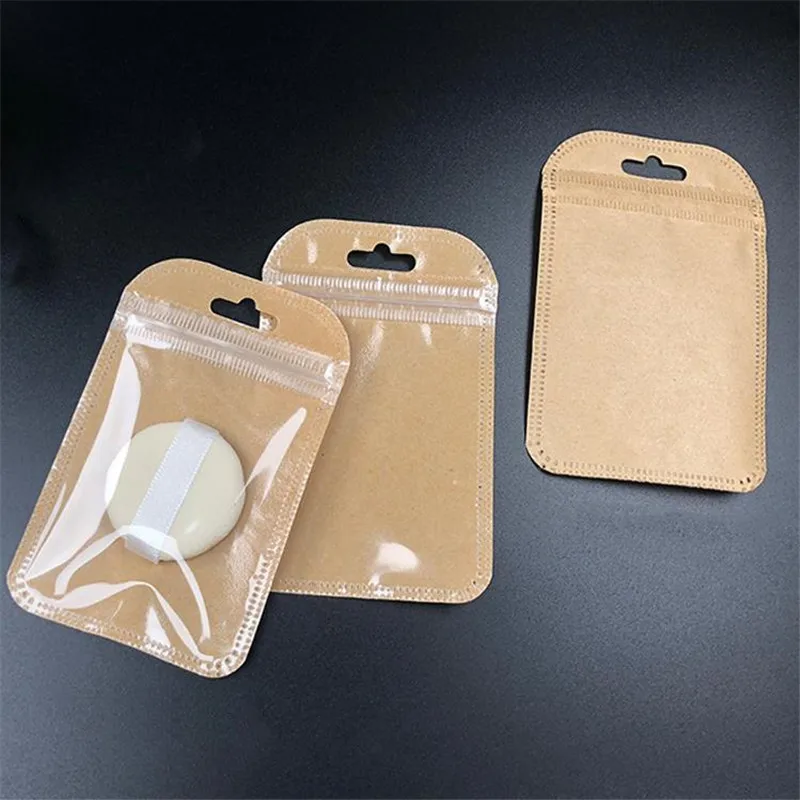 100pcs 7*11cm Small kraft paper ziplock bag Jewelry Zip Zipped Lock Reclosable Poly Bags clear Mini Thick Pouch