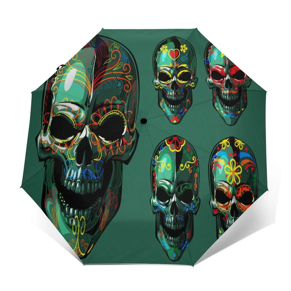 

Ветрозащитный полностью автоматический зонт День мертвых сахарный череп дождь 3 складной зонт для путешествий автомобильный зонт