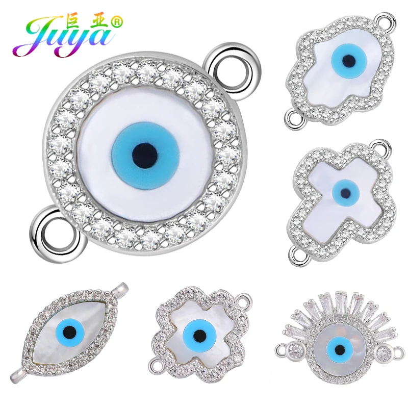 

Juya DIY Jewelry Accessories Supplies Gold/Silver Color Shell Turkish Greek Evil Eye Charm Connector For Bracelet Earring Making