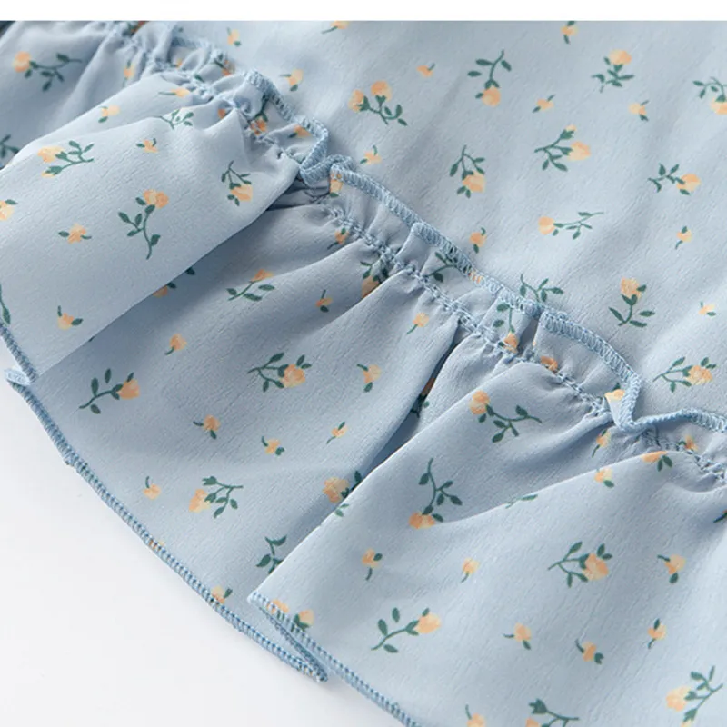 

PUWD Y2K Sweet Girl Blue Floral Slim Dresses 2021 Summer Fashion Ladies Ruffles Sleeveless Dress Vintage Women Casual Dress