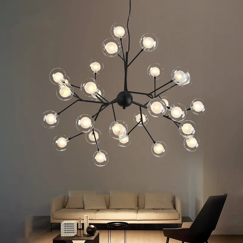 Lámpara de araña moderna con luces LED de luciérnaga y sputnik, candelabro de techo decorativo con estilo de rama de árbol, novedad