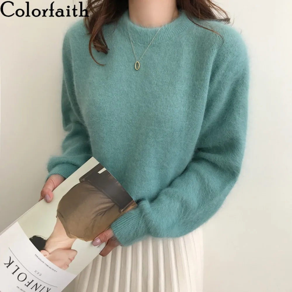 Colorfaith 2020 Autumn Winter Women Sweaters Pullovers Minimalist Weed Knitted Korean Casual 100% nylon Female Jumpers SW7404 | Женская
