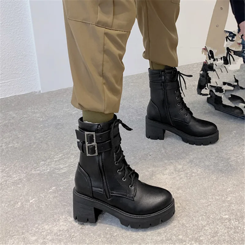 

MEMUNIA 2020 new arrival ankle boots women round toe autumn winter Motorcycle Boots fashion punk shoes ladies platform boots