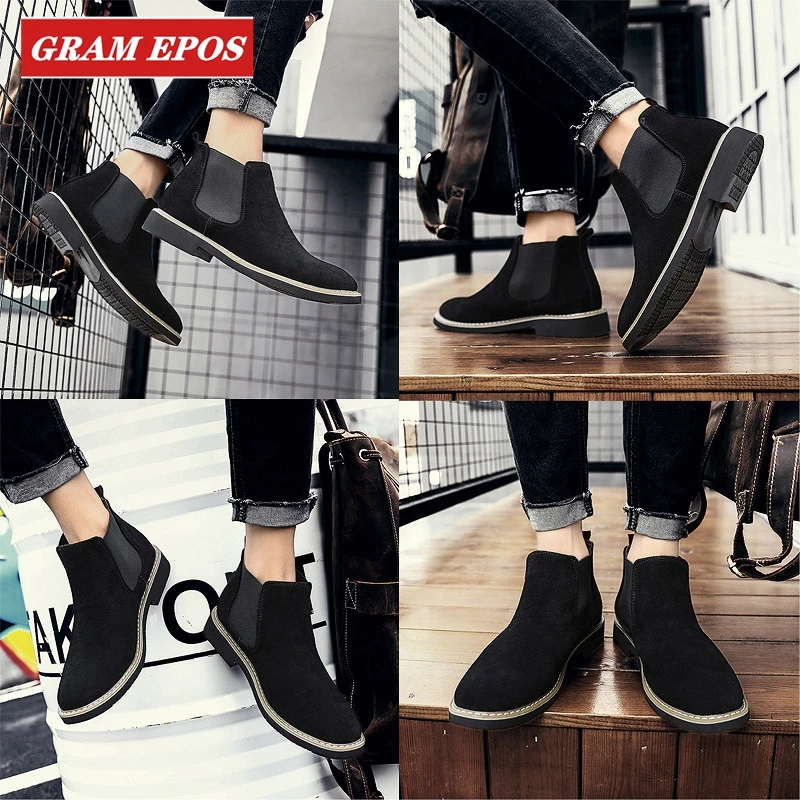 Мужские замшевые ботинки челси Черные ботильоны на меху Классические