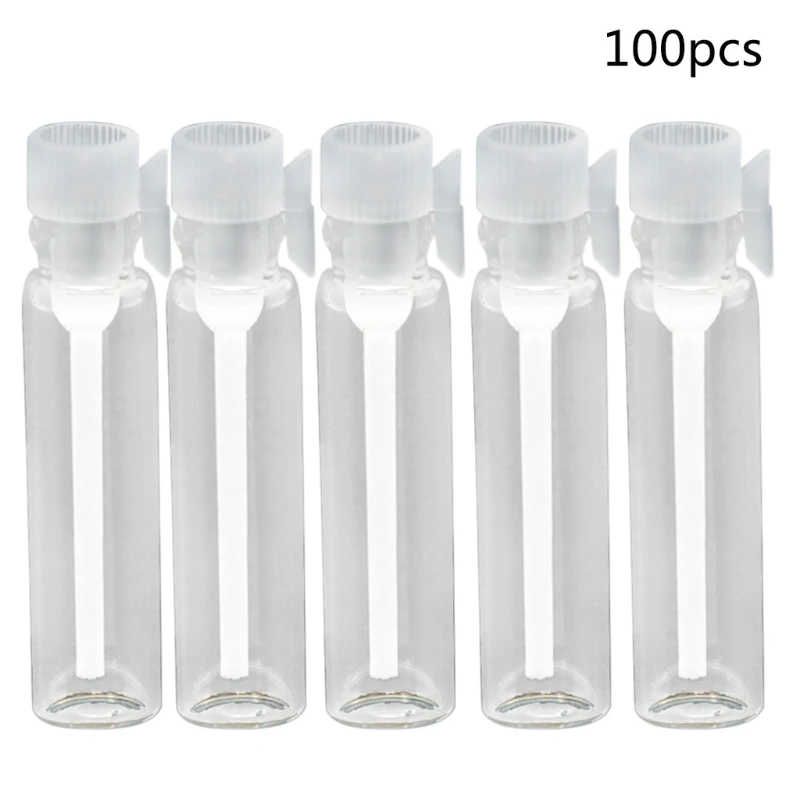 

100Pcs 1/2/3ml Mini Clear Empty Glass Bottle Perfume Sample Vials with Plastic Rod Cap for Essential Oil Aromatherapy