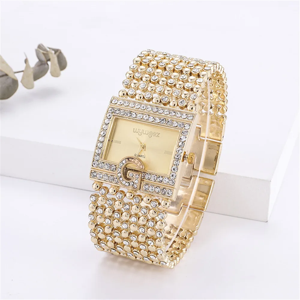 Simple Square Gold Watches Women Fashion Casual Alloy bracelet Ladies Wristwatches 2021 G Diamond Scale Dial Female Quartz Clock images - 6