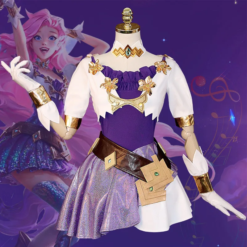 

Ye's WOW！Halloween Game League of Legends KDA Hero Seraphine Costume LoL Costume Cosplay Wig Party Role Play Christmas Gift