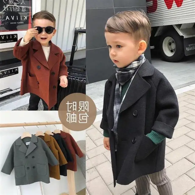 Повседневное шерстяное пальто в британском стиле для мальчиков осенне зимнее