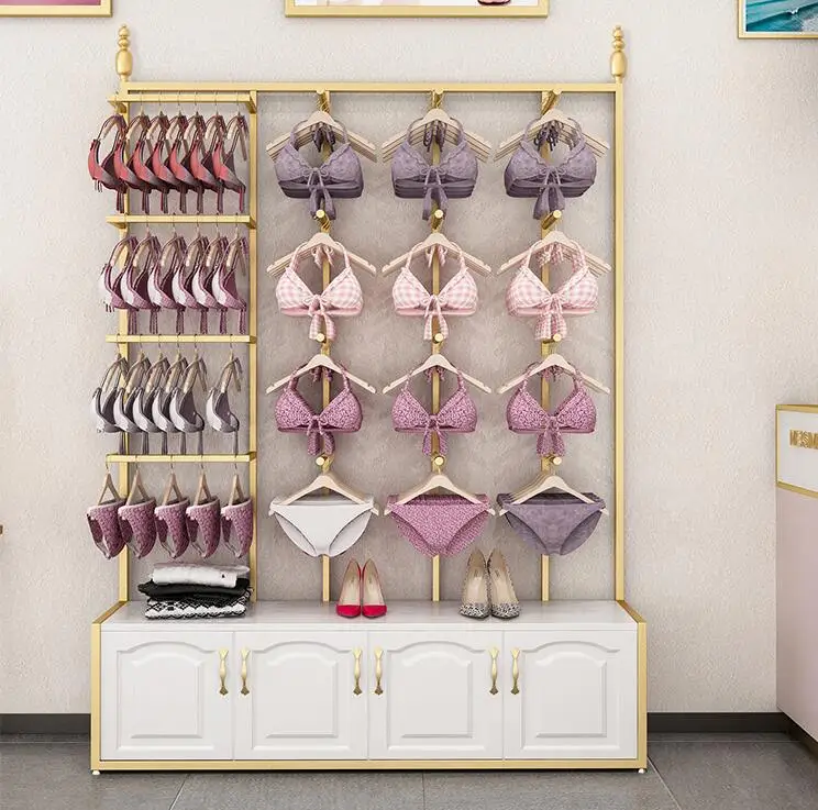 

Gold wall underwear rack: bra display rack hanging on the side in shops, underwear rack hanging in shopping malls