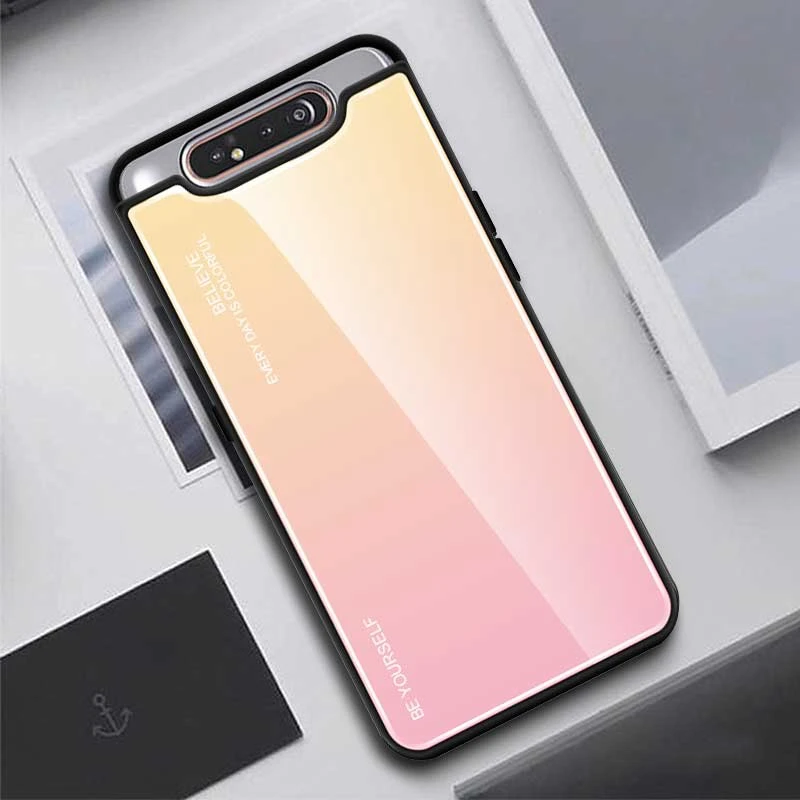 Чехол из ТПУ и закаленного стекла градиентного цвета для Samsung Galaxy A80 Модный чехол