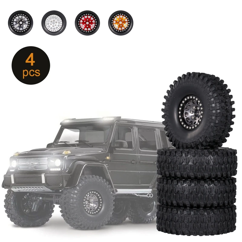 

4PCS Metal 1.9 Beadlock Wheel Rim Tires Set for 1/10 RC Crawler Car Axial SCX10 90047 SCX10 III AXI03007