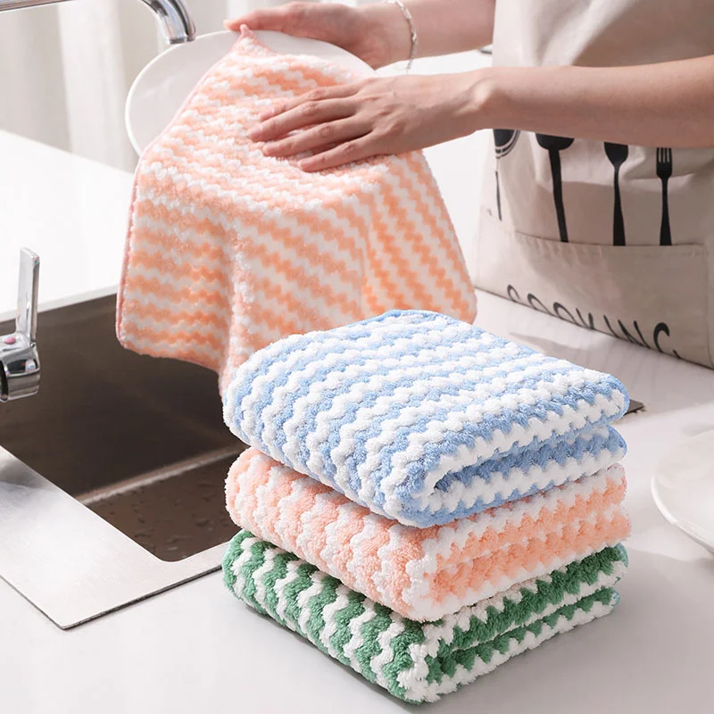 

Microfiber Cleaning Cloths Wiping Rags Double-layer Super Absorbent Dishcloth Soft Household Cleaning Towels Kitchen Supplies