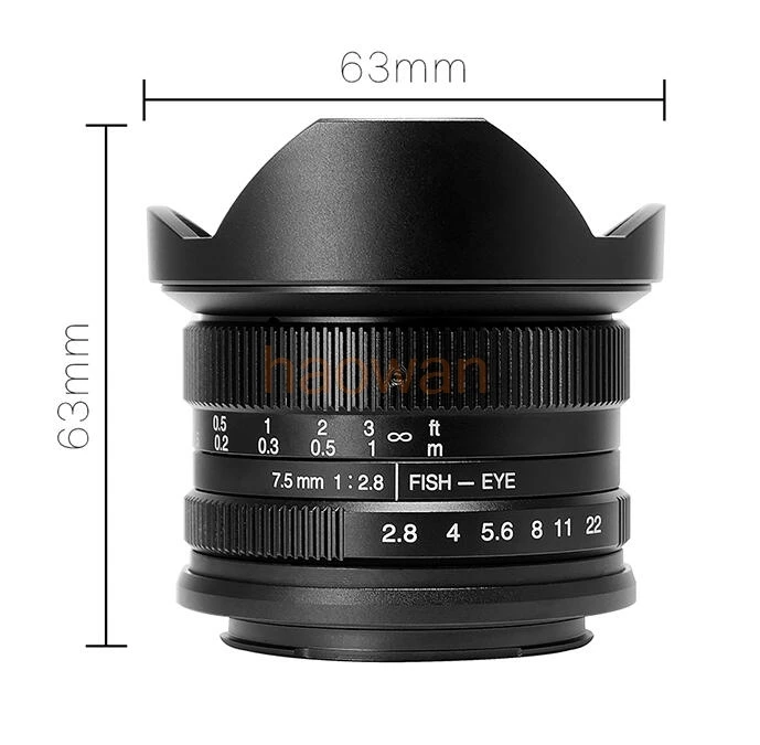 Широкоугольный объектив рыбий глаз 7 5 мм F/2 8 MF для видеокамер Sony a7 A7R A6300 fx xt20 xt2 xe1 m43