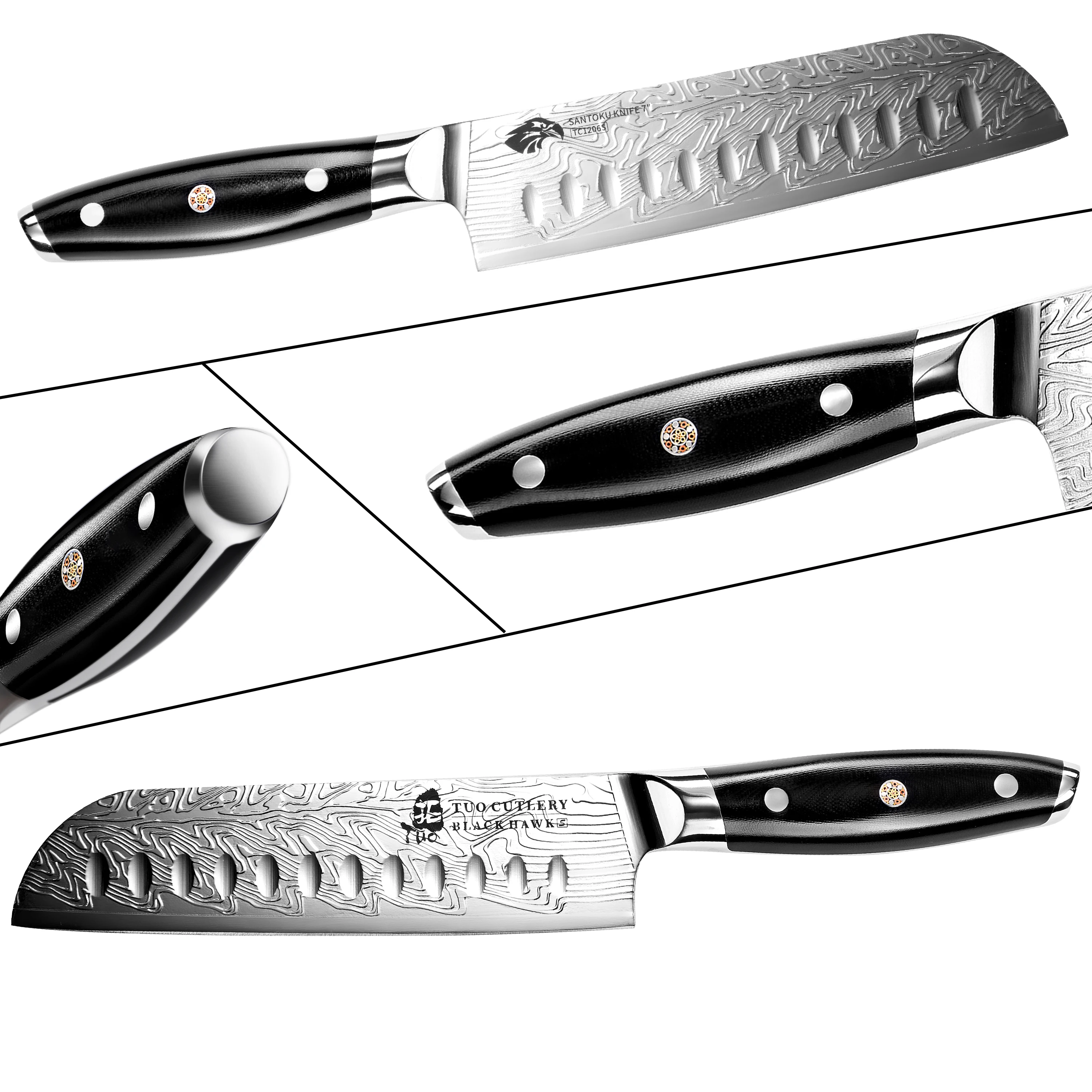 TUO Santoku Ножи-японский шеф-повар Ножи 7 дюймов с высоким содержанием углерода Нержавеющая сталь-Кухня ножи с G10 пластичный монтаж, Ручка-Черный Ha