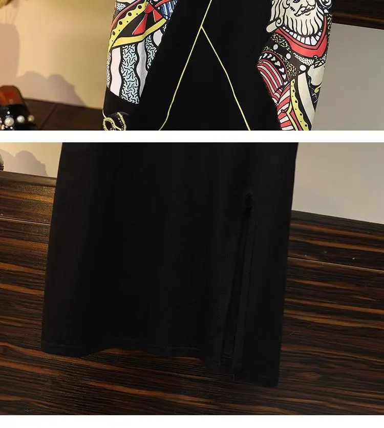 

Summer Dress Women Cartoon Casual High Street Long Tdress King Queen Cards Printed Dresses Hollow Out Dresses Vestidos SY078
