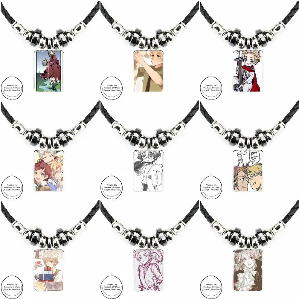 Ей глазурь Hetalia 6 черный кожаный кулон с бисером ювелирные изделия со стеклянным