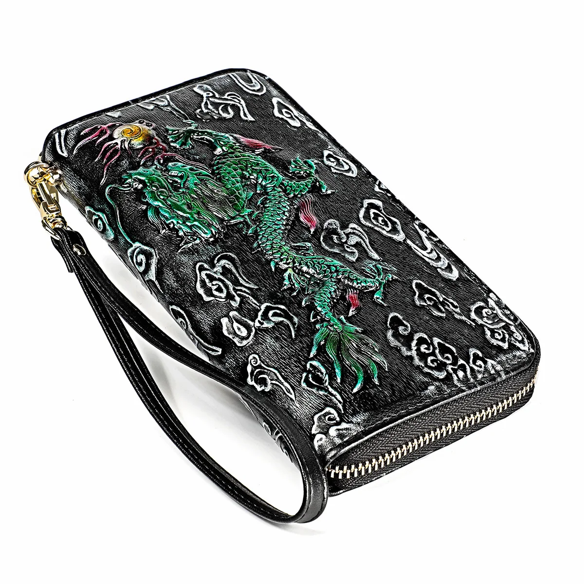 912 Qinglong Новые женские кошельки из натуральной кожи, Длинная женская кожаная сумочка, карман для сотового телефона, Дамский кошелек, роскошный держатель для карт, Carteira Feminina - Цвет: 912 Qinglong