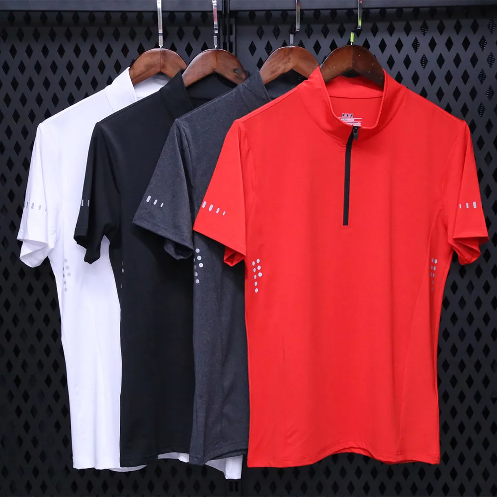 Men's Running T-Shirts, Quick-Drying Compression Sports T-Shirts, Gymnastic Running Zipper Shirts, Fitness Gym Football Shirts