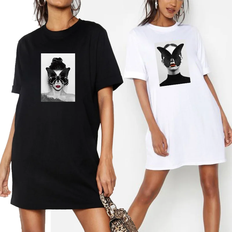 

Modernist Sexy Lady Feather Butterfly Dress Women Korean Style Fashion Pregnant Short Sleeve Plus Size Mini Dresses Party Club