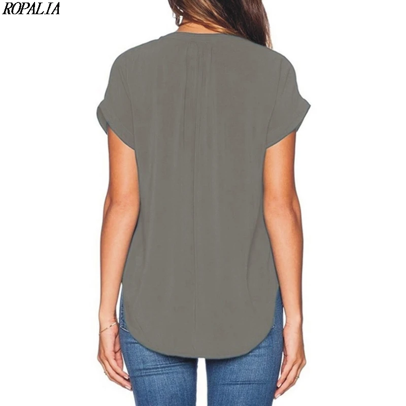 Женские Простые однотонные пуловеры с v-образным вырезом и коротким рукавом