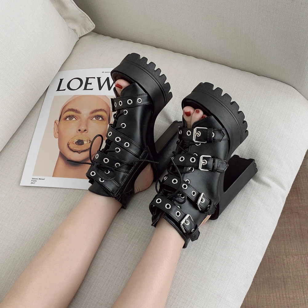 

BONJOMARISA Punk Cool Ladies Waterproof Platform Sandals Leisure Buckle Strap Fashion Sandals Women Street Style Shoes Woman