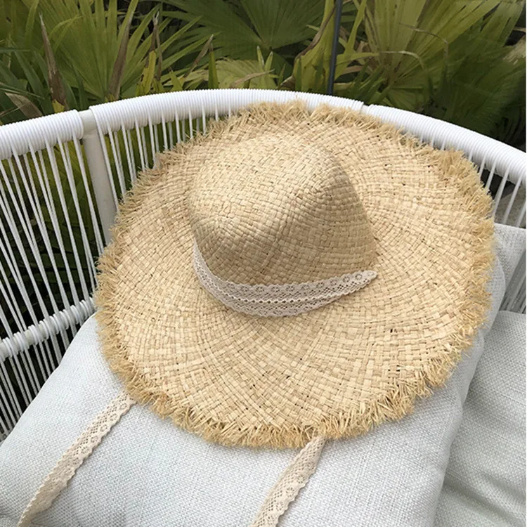 

New summer wide large brim haulm straw hat Sun cap Sunshade hat Fashion Lady ribbon trimmed raffia Panama hat