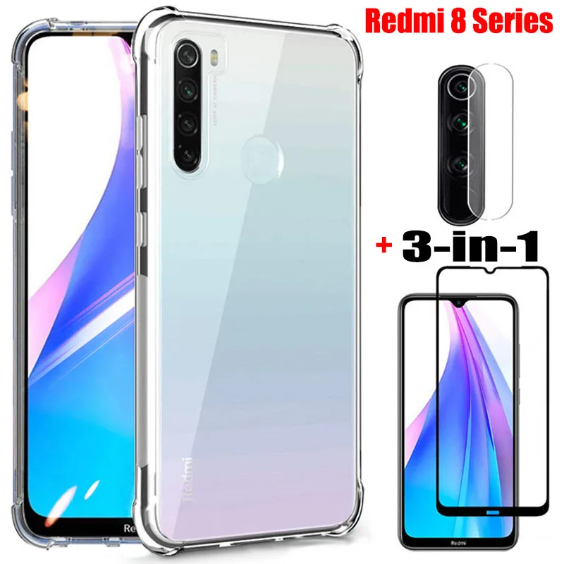 3 в 1 чехол + камера стекло для Redmi Note 8Pro glass case 8A Xiaomi Note8 Pro Redmi8 Xaomi 8T бампер чехлы