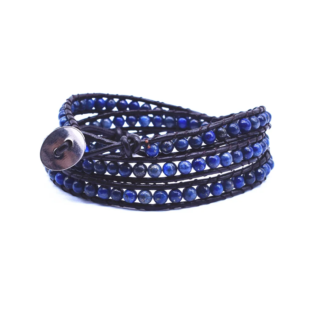 Оригинальный браслет с 3 рядами чакр ювелирные изделия ручной работы кожаный